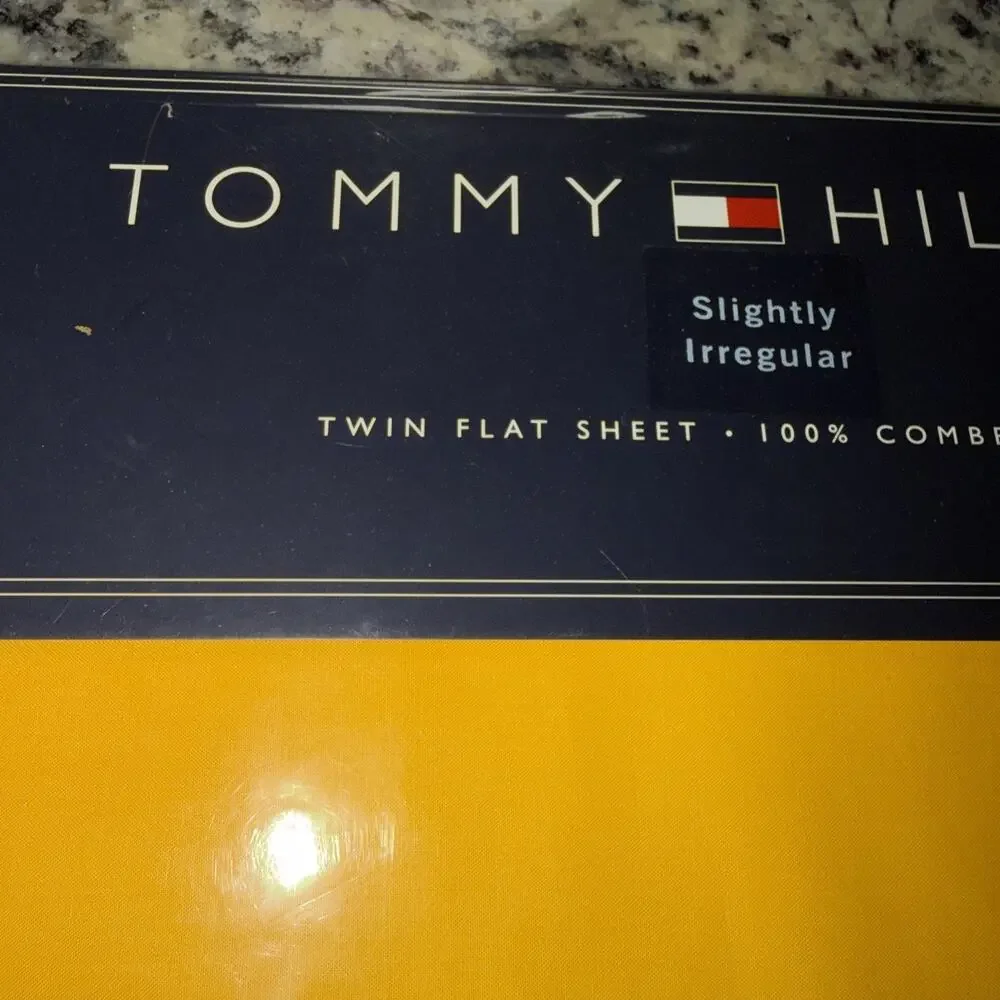 Tommy Hilfiger 200 Twin Flat Yellow Sheet 100% Combed Cotton New Slightly Irreg
